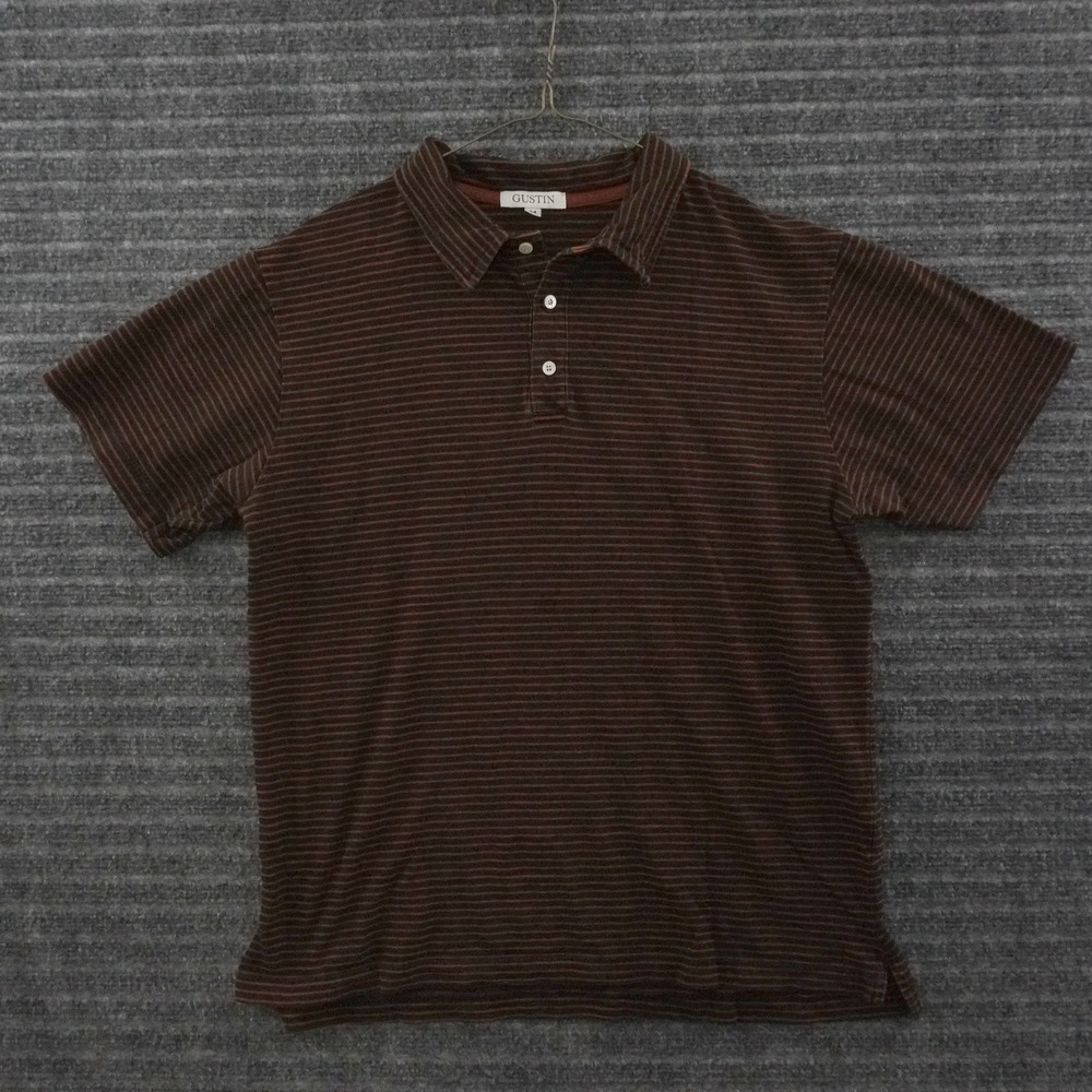 Gustin Polo Shirt Mens Size M Brown Striped Short Sleeve Jersey Knit USA Made